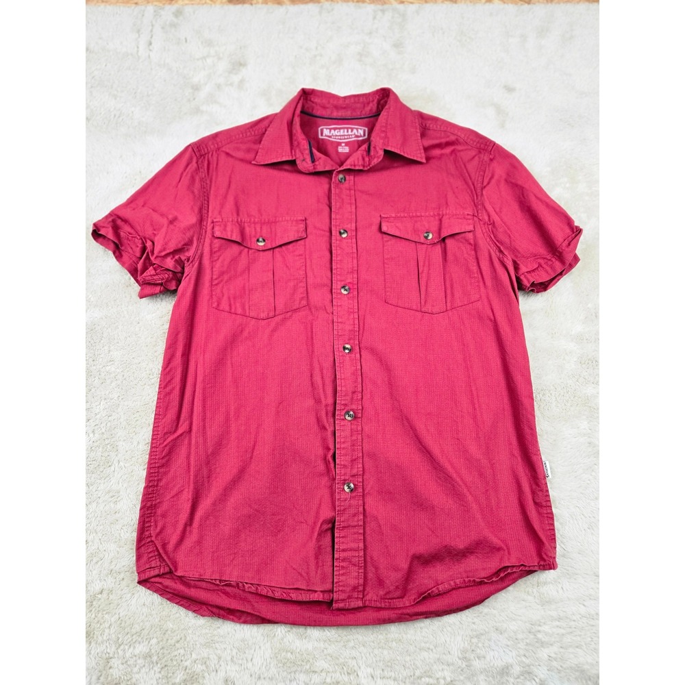 Magellan Sportswear‎ Red Short Sleeve Button Down Shirt Mens Casual Medium